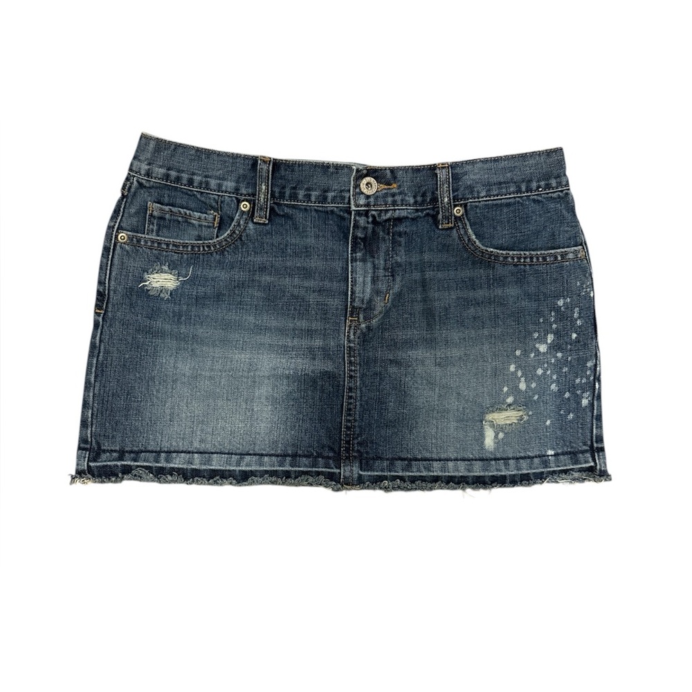 Old Navy Distressed Ultra Low Rise Blue Mini Jean Denim Skirt Women Size 8